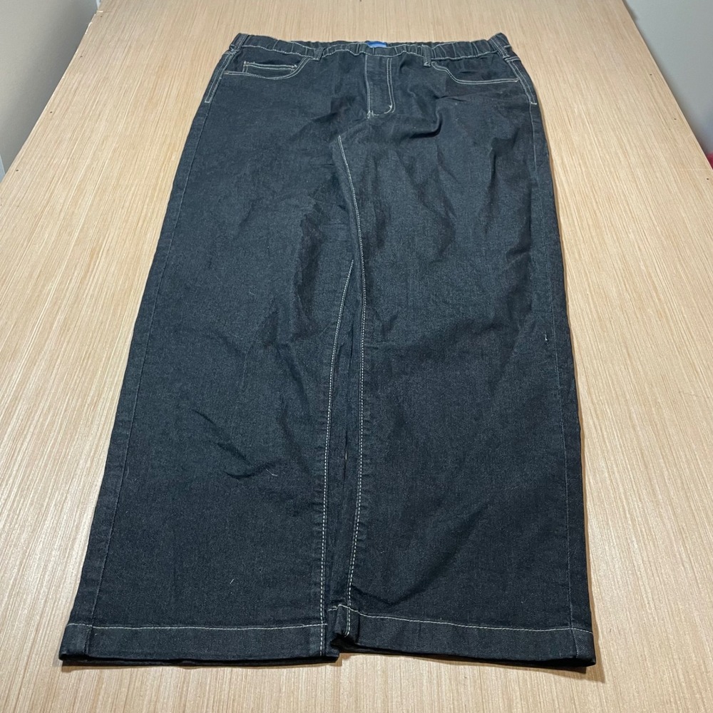 Unbranded Wide Leg Jeans Women Dark Indigo Contrast Stitch Elastic Waist